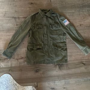 Polo Ralph Lauren Boy's Distressed Green Military Jacket Coat USA Flag Patch